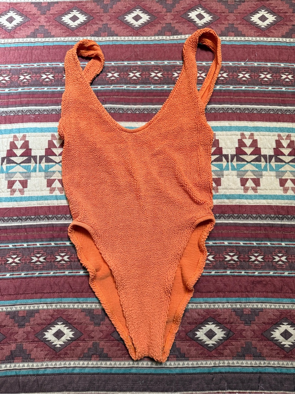 Love & Bikinis Orange Textured classic One-Piece Swimsuit one size